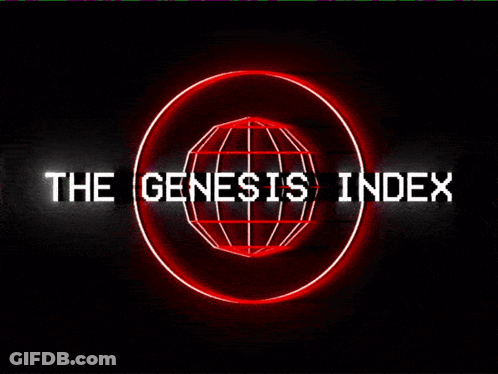 A Logo For The Genesis Index With A Red Circle Around It GIF