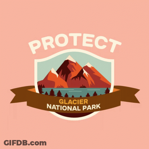A Logo For The Glacier National Park Shows Mountains And Trees GIF