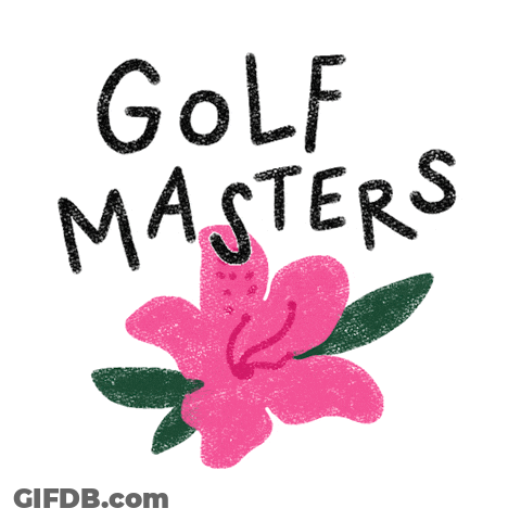 A Logo For The Golf Masters With A Pink Flower In The Center GIF