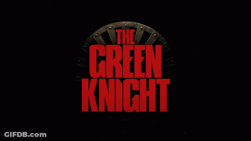 A Logo For The Green Knight In Red Letters On A Black Background GIF