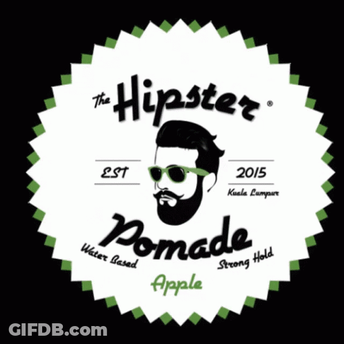 A Logo For The Hipster Pomade With A Bearded Man Wearing Green Sunglasses GIF