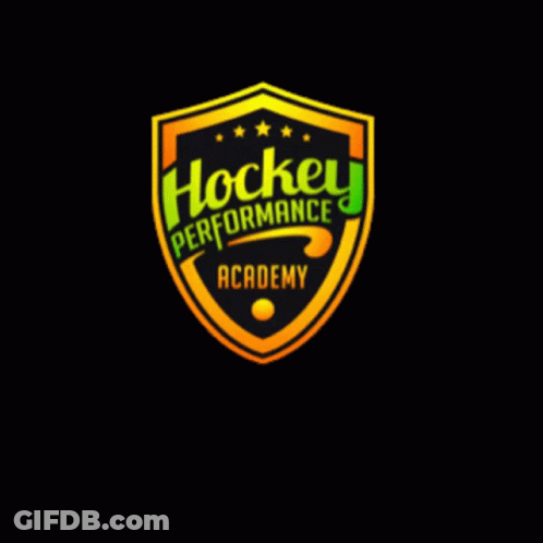 A Logo For The Hockey Performance Academy With A Black Background GIF