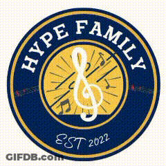 A Logo For The Hype Family With A Treble Clef In The Middle . GIF