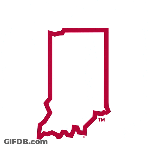 A Logo For The Indiana Hoosiers Is Shown In Red On A White Background GIF