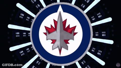 A Logo For The Jets With A Canadian Maple Leaf In The Middle GIF