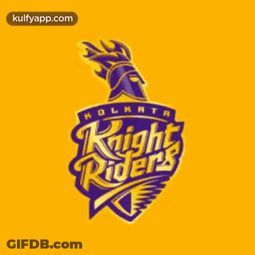 A Logo For The Kolkata Knight Riders Against A Yellow Background GIF