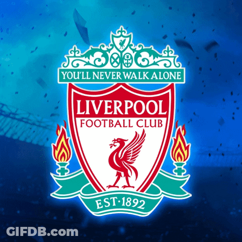 A Logo For The Liverpool Football Club Is Shown On A Blue Background GIF