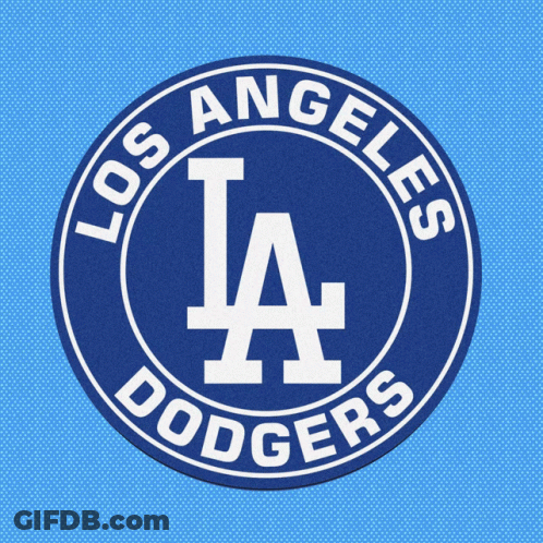 A Logo For The Los Angeles Dodgers Is Shown On A Blue Background GIF