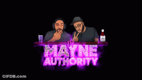 Mayne Authority Logo With Two Men At Bar GIF
