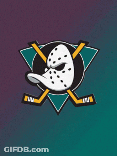 A Logo For The Mighty Ducks Shows A Duck Wearing A Hockey Mask GIF