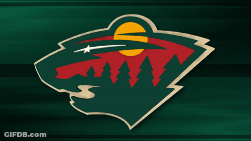 A Logo For The Minnesota Wild Shows A Bear With Trees In The Background GIF