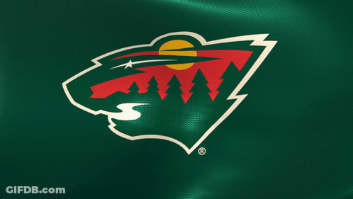 A Logo For The Minnesota Wild With A Bear And Trees GIF