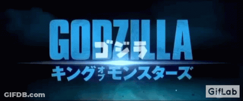 A Logo For The Movie Godzilla In Blue GIF