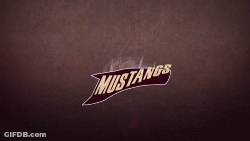 A Logo For The Mustangs Shows A Horse 'S Head And The Word Mustangs GIF