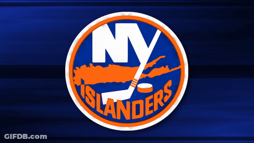 A Logo For The New York Islanders With A Hockey Stick And Puck GIF