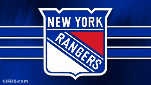 A Logo For The New York Rangers Is Shown On A Blue Background GIF
