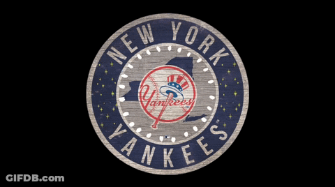 A Logo For The New York Yankees With A Baseball In The Center GIF