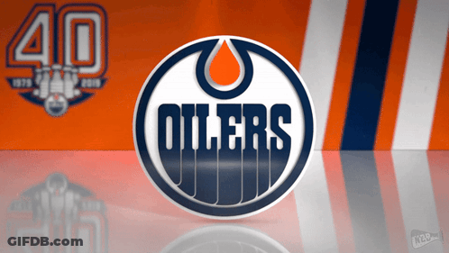 A Logo For The Oilers Is Displayed On An Orange And White Background GIF