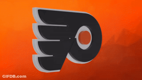 A Logo For The Philadelphia Flyers Is Displayed On An Orange Background GIF
