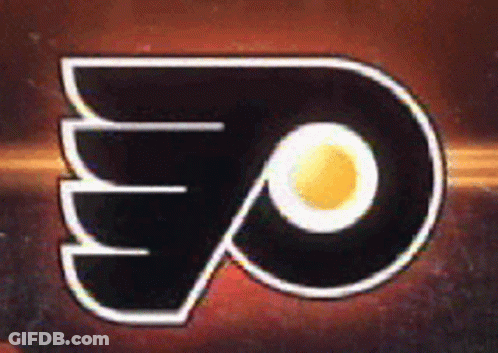 A Logo For The Philadelphia Flyers Is On A Dark Background GIF