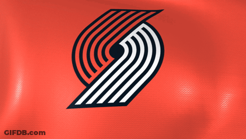 A Logo For The Portland Trail Blazers Is Displayed On A Red Background GIF