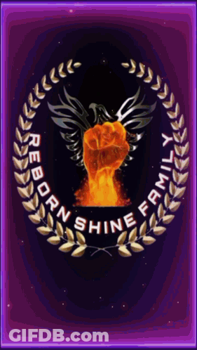 A Logo For The Reborn Shine Family Has A Fist In The Center GIF
