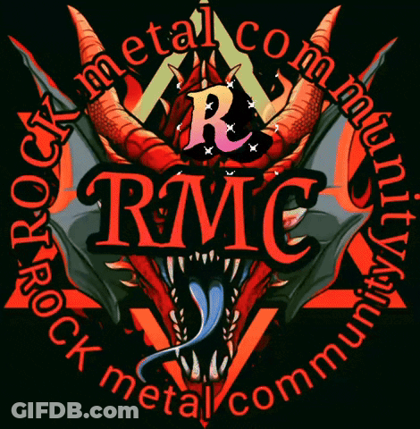 A Logo For The Rmc Metal Community Shows A Dragon GIF