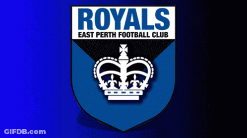 A Logo For The Royals East Perth Football Club With A Crown GIF