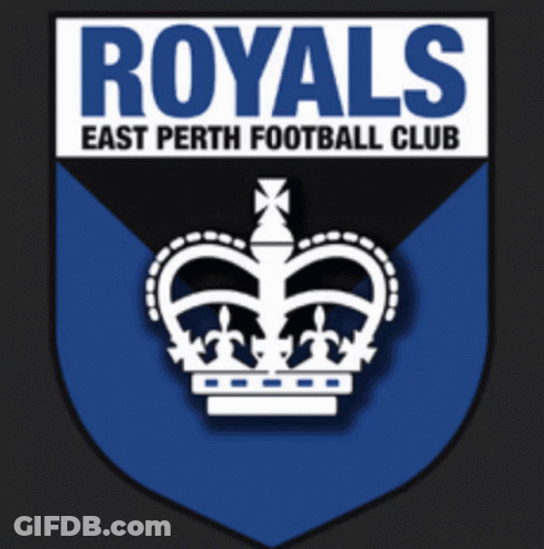 A Logo For The Royals East Perth Football Club With A Crown GIF