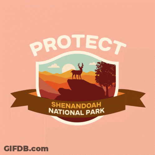 A Logo For The Shenandoah National Park With A Deer Standing On A Rock GIF