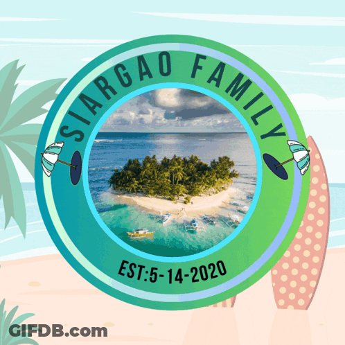 A Logo For The Siargao Family Shows A Small Island In The Ocean GIF
