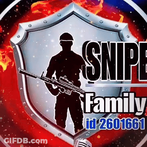 A Logo For The Snipe Family With A Soldier Holding A Gun GIF