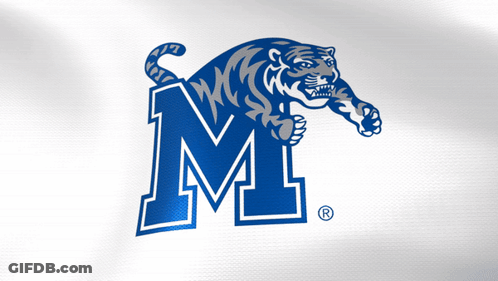 A Logo For The University Of Michigan With A Tiger On The Letter M GIF