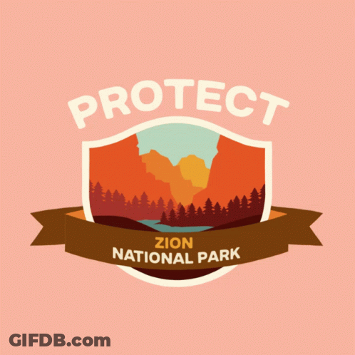 A Logo For The Zion National Park With A Shield And A Ribbon GIF