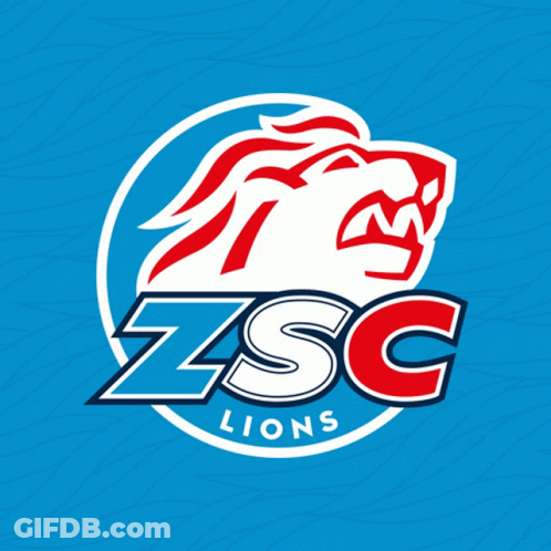 A Logo For The Zsc Lions With A Lion On A Blue Background GIF
