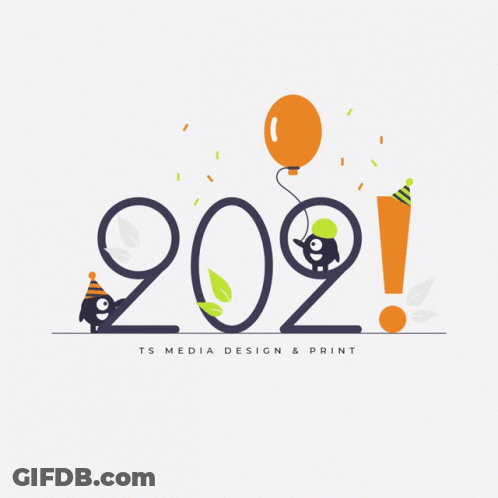 TS Media Design And Print Logo With Balloon And Party Hat GIF