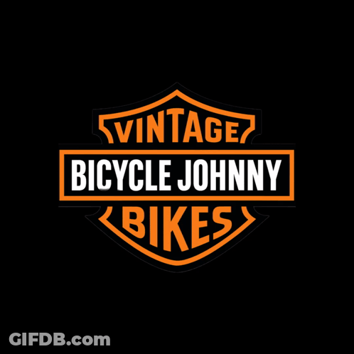 A Logo For Vintage Bicycle Johnny Bikes Is Shown On A Black Background GIF