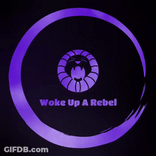 A Logo For Woke Up A Rebel With A Purple Circle GIF
