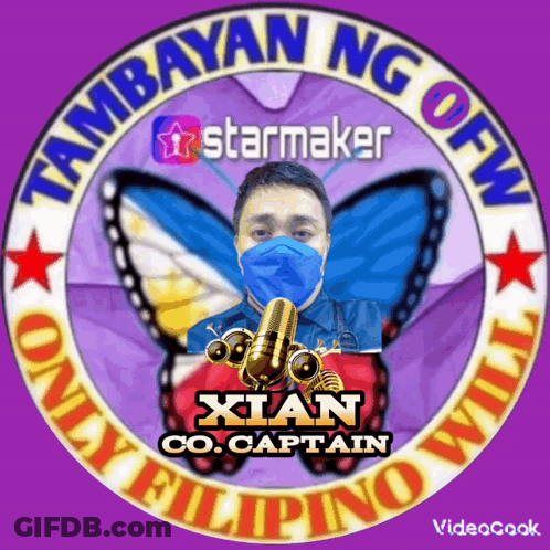 A Logo For Xian Co. Captain Shows A Man Wearing A Mask And A Microphone GIF