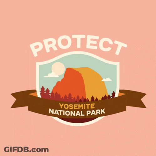 A Logo For Yosemite National Park Shows A Mountain And Trees GIF
