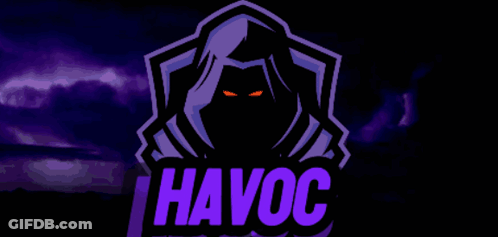 A Logo That Says Hhavoc With A Hooded Figure GIF