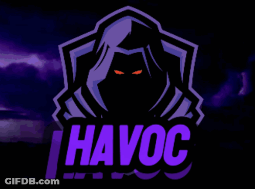 A Logo That Says Hhavoc With A Hooded Figure GIF