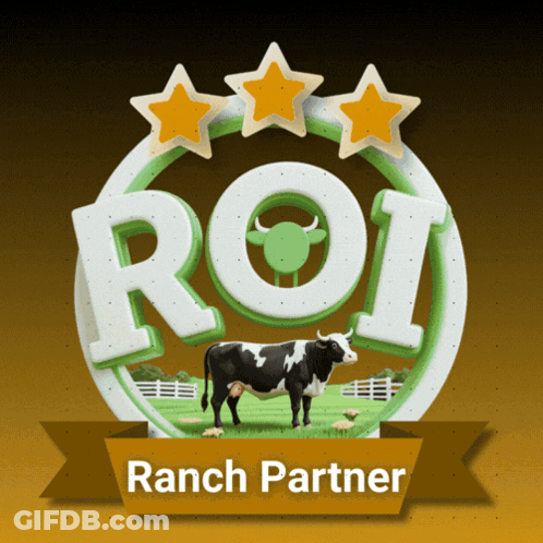 A Logo That Says Roi Ranch Partner With A Cow In The Middle GIF