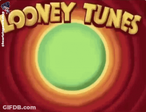 A Looney Tunes Animated Background With A Green Circle In The Middle GIF