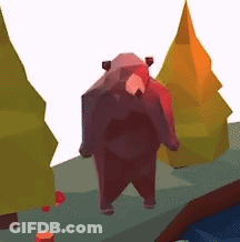 A Low Poly Bear Is Standing In A Forest Next To Trees . GIF