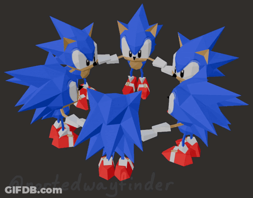 A Low Poly Model Of Sonic The Hedgehog Is Displayed On A Dark Background GIF