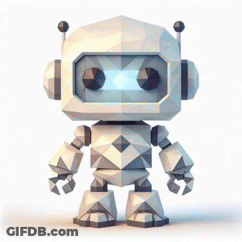 A Low Poly Robot With A Blue Light Coming Out Of The Eyes GIF