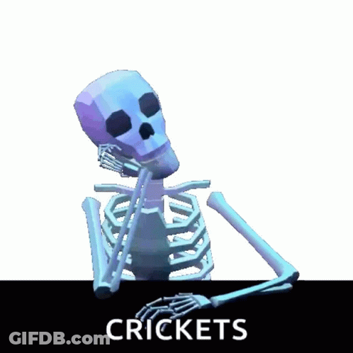 A Low Poly Skeleton Is Sitting At A Table With The Word Crickets On The Bottom GIF