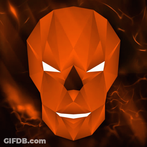 A Low Poly Skull With A Smiling Face On A Dark Background GIF