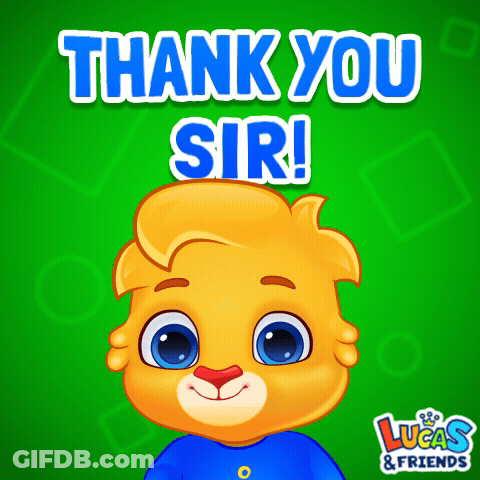 A Lucas And Friends Advertisement With A Cartoon Character And The Words Thank You Sir GIF